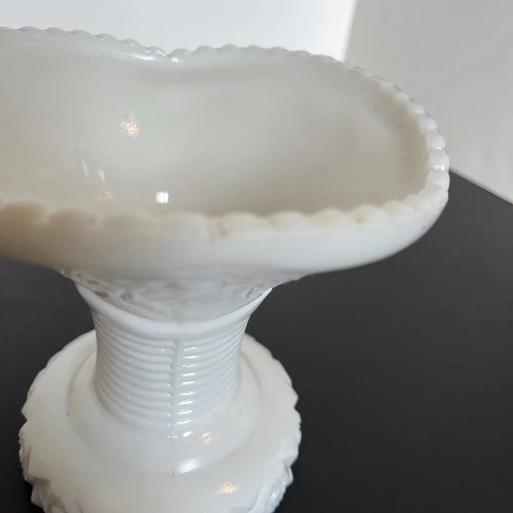 Vintage Milk Glass Vase in Old Quilt Pattern, 1960s